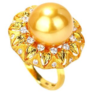 vintage中古宫廷布Q拉提风格仿南洋珍珠织纹雕金开口戒指金珠吊坠