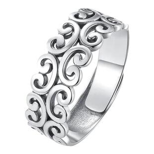 S925纯银如意纹戒指女款镂空复古风百搭时尚民族风食指环小众轻奢
