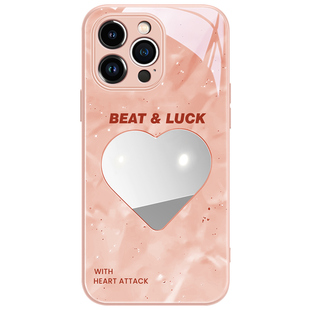 怦然心动化妆镜苹果17promax手机壳镜面玻璃iphone18保护套15唯美16小清新14爱心新款plus带镜头膜13pro