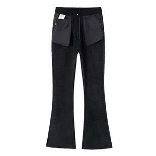 145-150矮个子加绒加厚微喇裤子黑色显瘦女士极简风8分牛仔喇叭裤