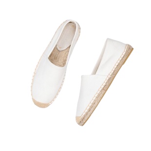 新款低帮小白鞋年帆布草编麻底鞋懒人休闲一脚蹬吸汗渔夫鞋女单鞋