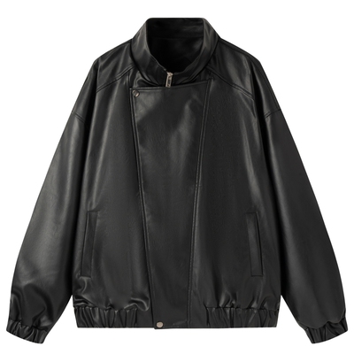 立领秋季宽松PU皮夹克外套