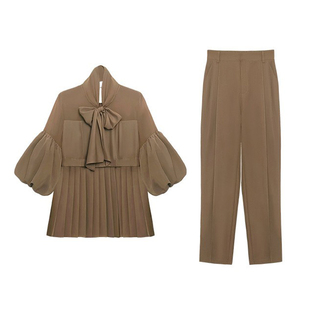 时尚套装女士套装系带立领上衣配裤子两件套套装长裤子女装88801