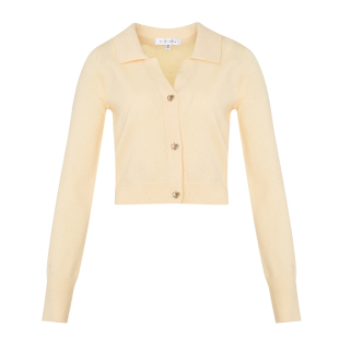 Kroche  超细羊毛 水仙黄 微闪亮片 翻领针织毛衣开衫