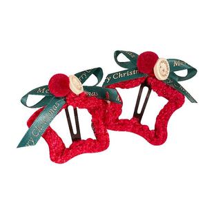 新年红色星星毛绒发夹女侧边刘海夹碎发bb夹子蝴蝶结发卡过年头饰