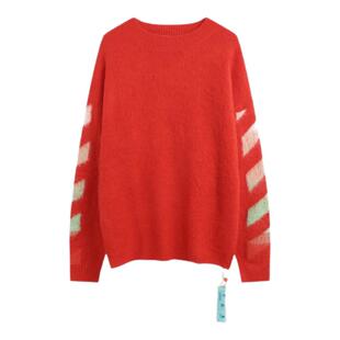 【现货】WE11DONE TRACK秋冬圣诞红箭头图案马海毛圆领套头毛衣