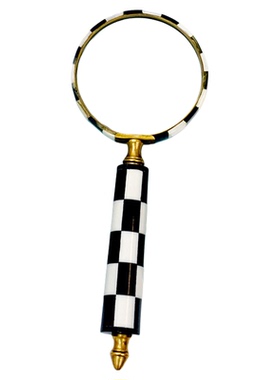 欧式进口黄铜黑白牛骨复古放大镜 书房样板房桌面艺术品装饰摆件