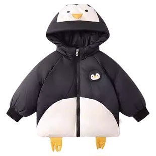 男童冬季卡通小企鹅羽绒服小童加厚纯色面包服儿童保暖洋气外套潮