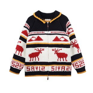 FF BLUE 费尔岛梦境 2色节日设计感拉链毛衣秋冬宽松针织开衫外套