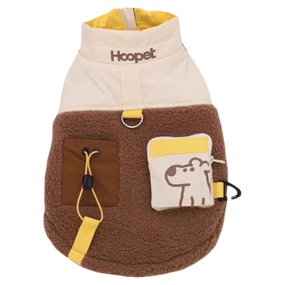 Hoopet羊羔毛夹棉马甲小狗冬季外出保暖加绒宠物可牵引狗狗衣服猫