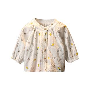 女宝宝纯棉防晒长袖衬衫薄款夏季空调服婴儿棉纱布透气上衣娃娃衫