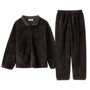 美标秋冬情侣珊瑚绒睡衣男女可外穿加厚保暖复合舒棉绒家居服套装