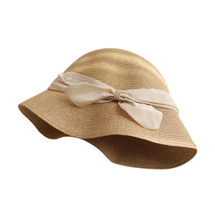 2025日系简约蝴蝶结植物纤维素水桶帽防晒遮阳帽草帽渔夫帽可折叠
