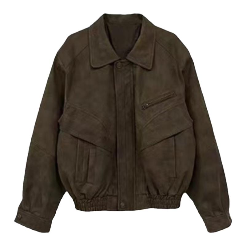 尾郎的店美式棕色做旧皮衣外套男潮牌痞帅复古美拉德棉服夹克情侣