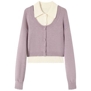 慕兔慵懒风短款polo领毛衣女2025秋冬新款内搭背心针织开衫两件套