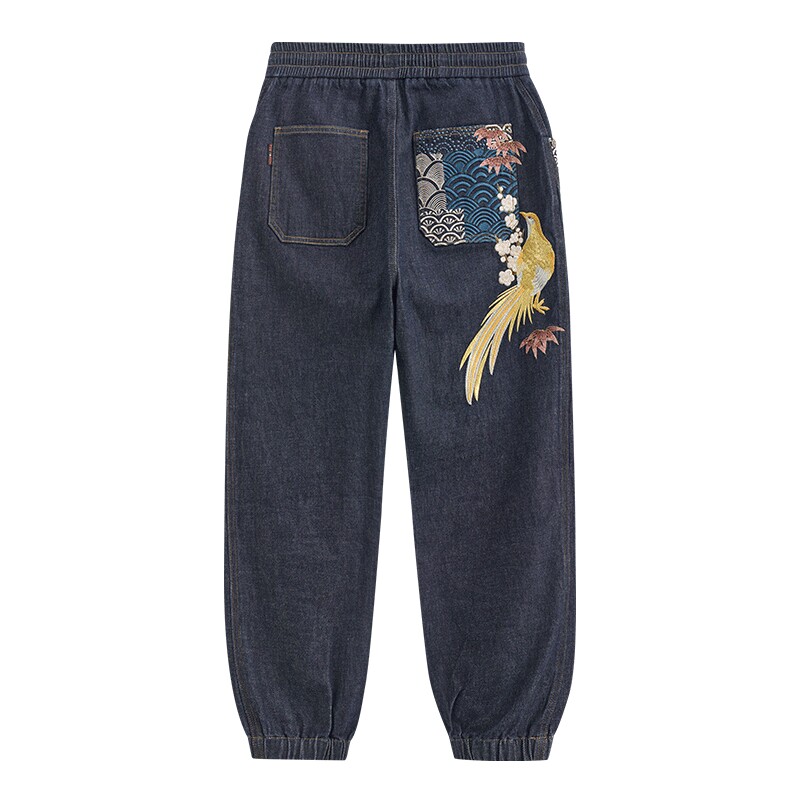 ONIARAI/鬼洗24新秋冬泥棒蓝金凤凰刺绣束脚男式牛仔裤  24N7401
