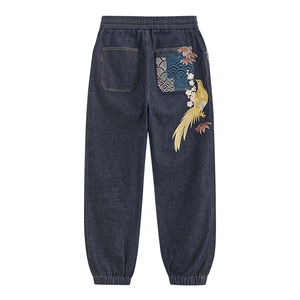 ONIARAI/鬼洗24新秋冬泥棒蓝金凤凰刺绣束脚男式牛仔裤  24N7401