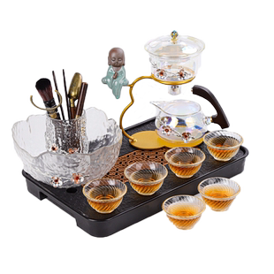 网红玻璃半全自动茶具懒人泡茶神器整套装家用功夫茶杯茶盘组合