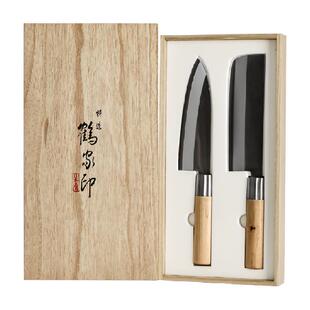 鹤家印TSURUYA两把菜刀套装400系列不锈钢实木把手
