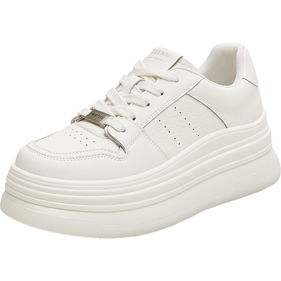 天美意2025秋新款厚底百搭系带生活运动小个子女小白鞋KB082CM5