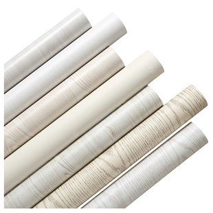 暖白木纹纸木纹墙纸壁纸自粘防水木板衣柜柜子贴纸白色装饰翻新桌