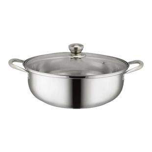 庆展不锈钢电磁炉燃气火锅家用多人圆形火锅盆煲汤煮粥带盖加厚