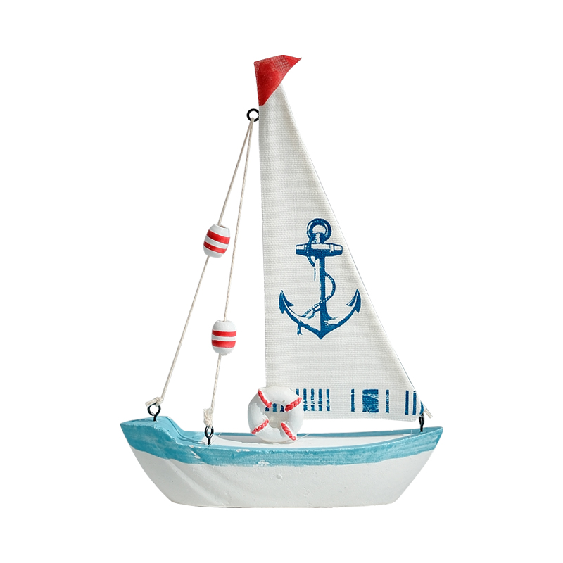 地中海帆船模型一帆风顺船创意桌面摆件摆设木质小木船装饰工艺品