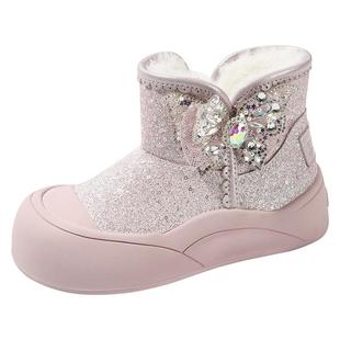 百丽童鞋女童公主雪地靴25秋冬新加绒棉靴女孩保暖儿童棉鞋2-6岁