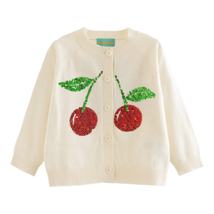 [150码]ILOVEJ童装春秋薄款女童樱桃针织开衫韩系少女外套MXSOU05