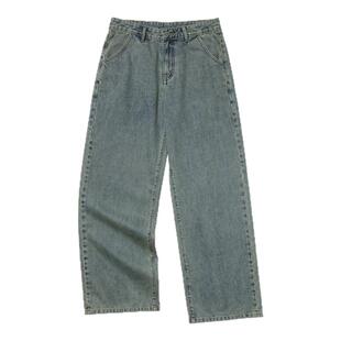 CountryMoment 重工做旧纯棉美式复古牛仔裤男宽松直筒阔腿长裤女