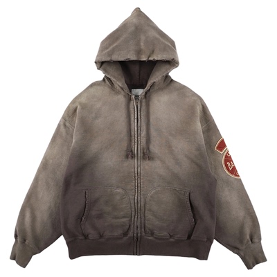 现货BOWWOW BASEBALL CHAMPION ZIP HOODIE AGED染色做旧帽衫25AW