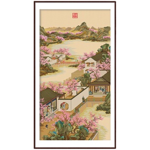 雍正十二月三月十字绣新款2025线绣古典名画客厅风景玄关手工刺绣