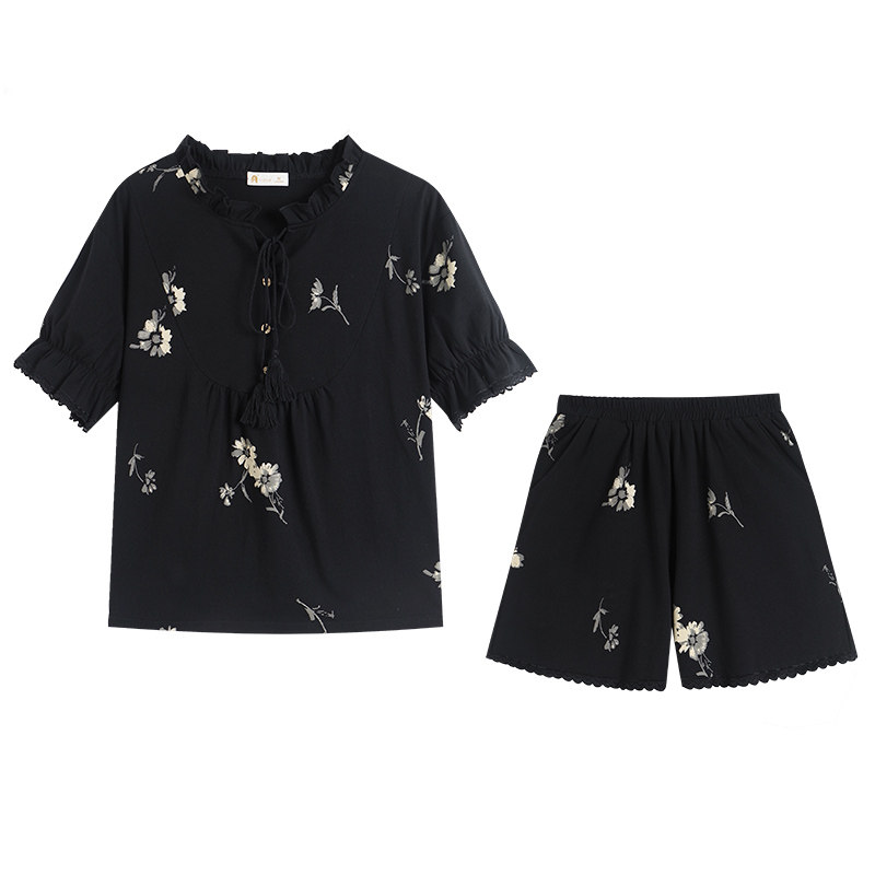 夏季女柔软棉法式复古家居服套装
