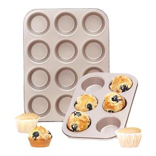 三能多连马芬烤盘6连12连圆形蛋糕碳钢不沾麦芬玛芬家用烘焙模具
