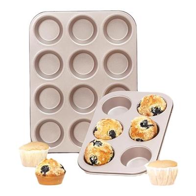 三能碳钢马芬烤盘6/12连圆形蛋糕