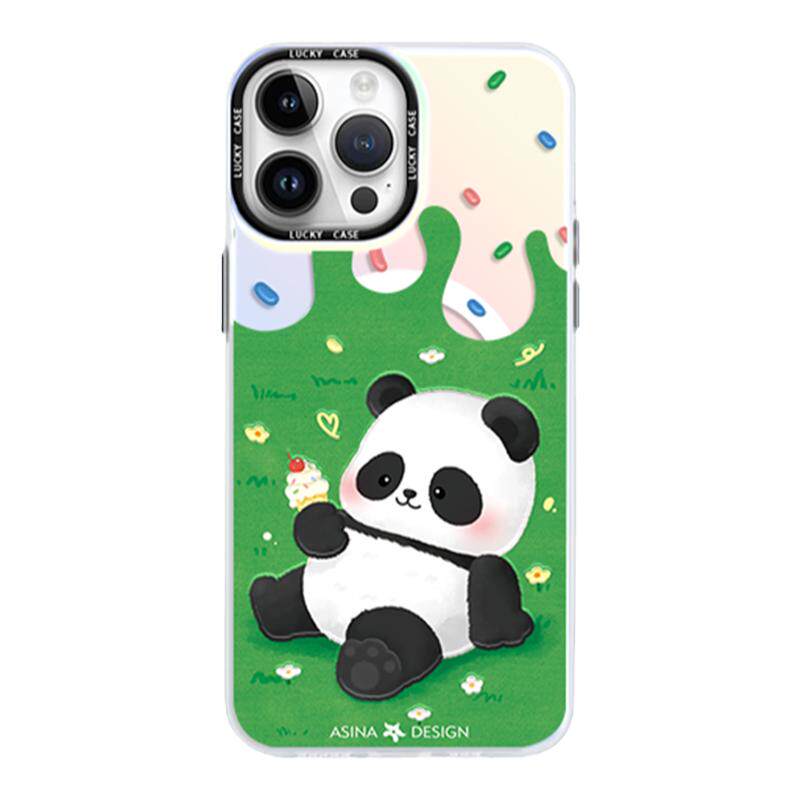 冰淇淋熊猫适用iPhone15Promax手机壳磁吸支架苹果14保护套网红超薄创意15plus全包12防摔ip13Pro新款可爱女