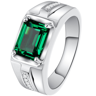 祖母绿色尖晶碧玺色绿宝石男戒指纯银镀金潮男霸气指环个性刻字