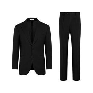 SUITSUPPLY秋季黑色亚麻慵懒男士西装套装薄款清爽