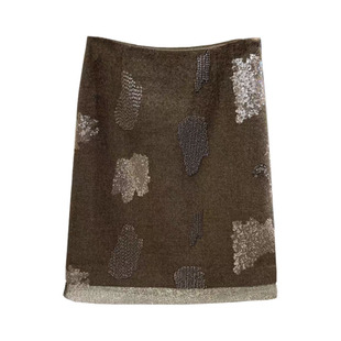 高级感重工钉珠亮片半身裙女欧货冬季新款气质千金风中长裙靴裙