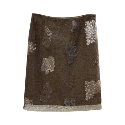 钉珠亮片半身裙女高腰显瘦中长裙