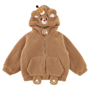 幼悠男童加绒加厚小熊毛绒外套2025冬季童趣可爱防风保暖连帽外套