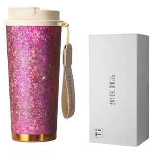 纯钛咖啡杯保温水杯男女新款高颜值便携随身双层钛杯子新款礼品包