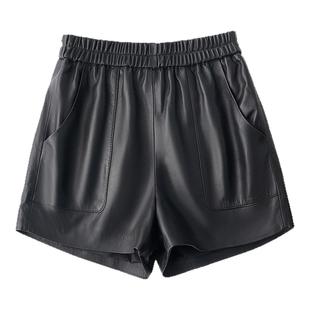 绵羊皮真皮短裤女2025秋新款欧洲站宽松阔腿裤显瘦靴裤海宁皮裤潮