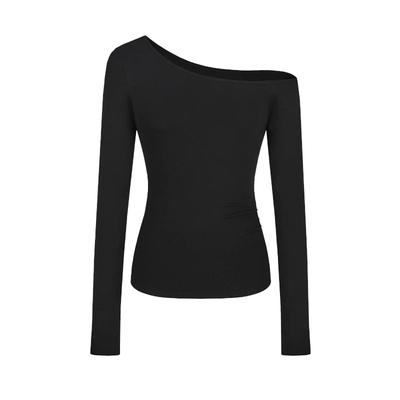 斜领露肩时尚气质修身T恤