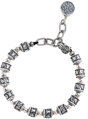 民族风六字真言转运珠女纯银手链