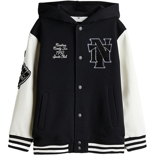 HM冬季童装儿童男童连帽印花卫衣面料棒球外套1231966