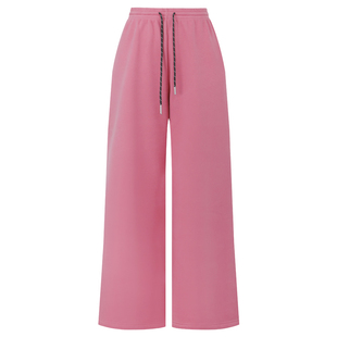 孙文秀studio休闲裤小粉裤秋冬加绒加厚吸睛树莓粉松紧腰直筒卫裤