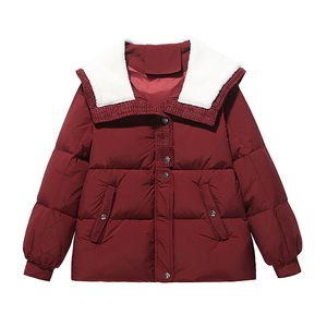 大码300斤娃娃领羽绒服女2025冬季加厚小香风90白鸭绒面包服外套