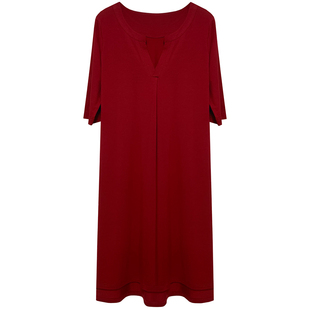 芬腾可安莫代尔棉睡衣女夏季带胸垫妈妈家居服宽松中长款短袖睡裙