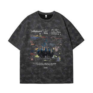 扎染麂皮绒短袖t恤男士夏季新款重磅ins潮牌宽松型美式脏脏上衣服